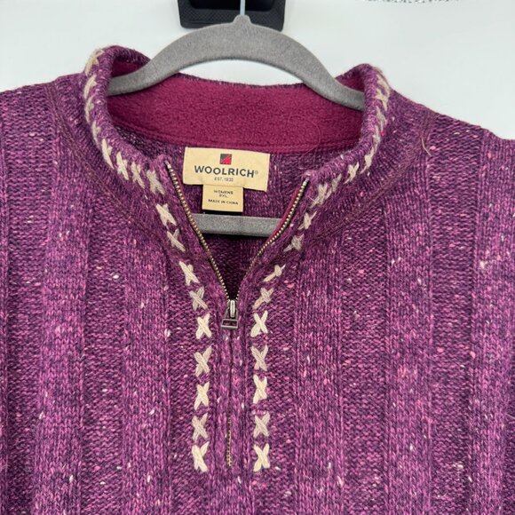 Vintage Woolrich 1/4 Zip Fisherman Sweater Womens size XXL Purple Wool/Ramie Bl - Picture 2 of 8
